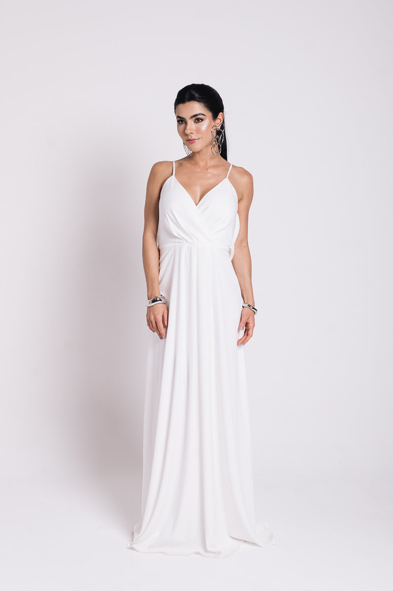 Vestido Longo Decote Costas Regina Off White Saphir (Pré-Venda)