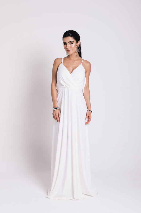 Vestido Longo Decote Costas Regina Off White Saphir (Pré-Venda)