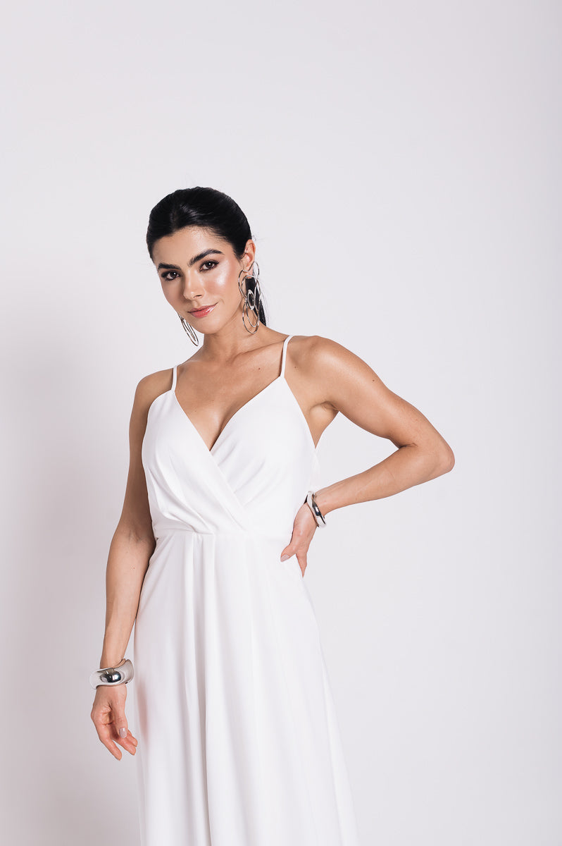 Vestido Longo Decote Costas Regina Off White Saphir (Pré-Venda)