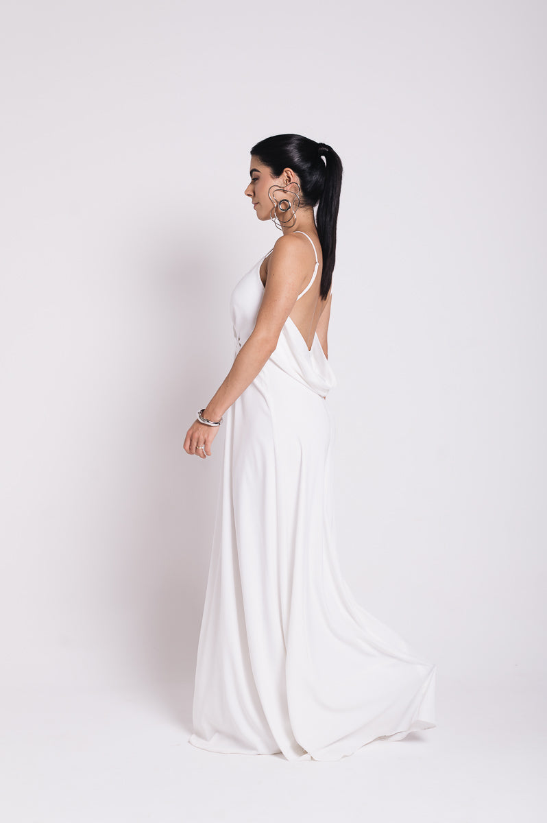 Vestido Longo Decote Costas Regina Off White Saphir (Pré-Venda)