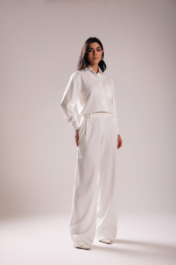 Calça Pantalona Linho Olívia Off White Saphir (Pré-Venda)