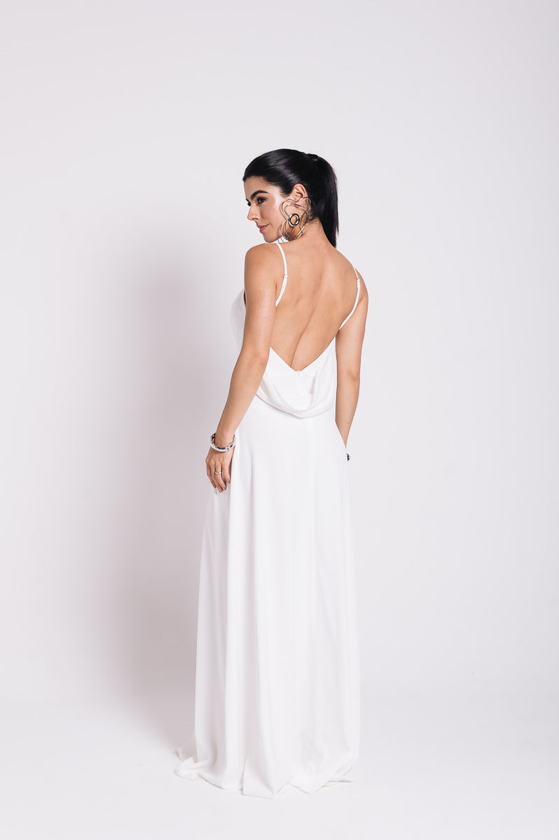 Vestido Longo Decote Costas Regina Off White Saphir (Pré-Venda)