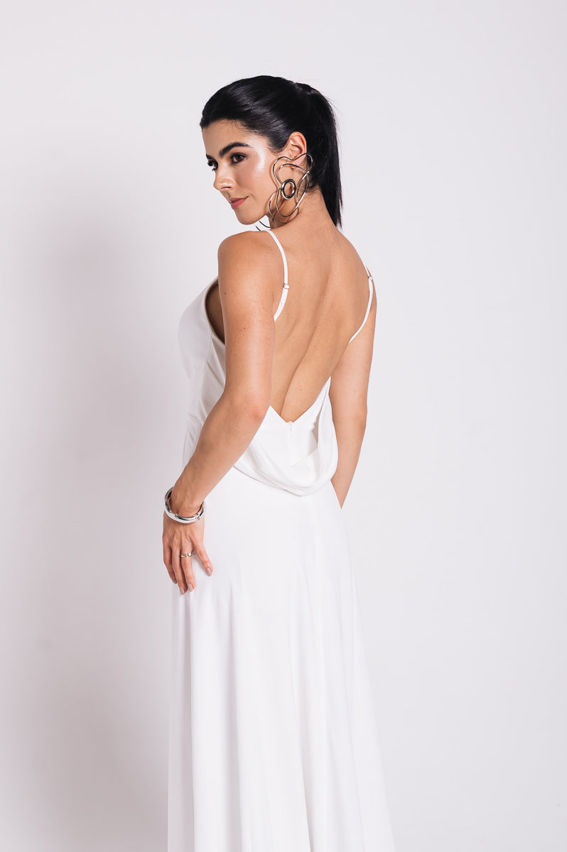 Vestido Longo Decote Costas Regina Off White Saphir (Pré-Venda)