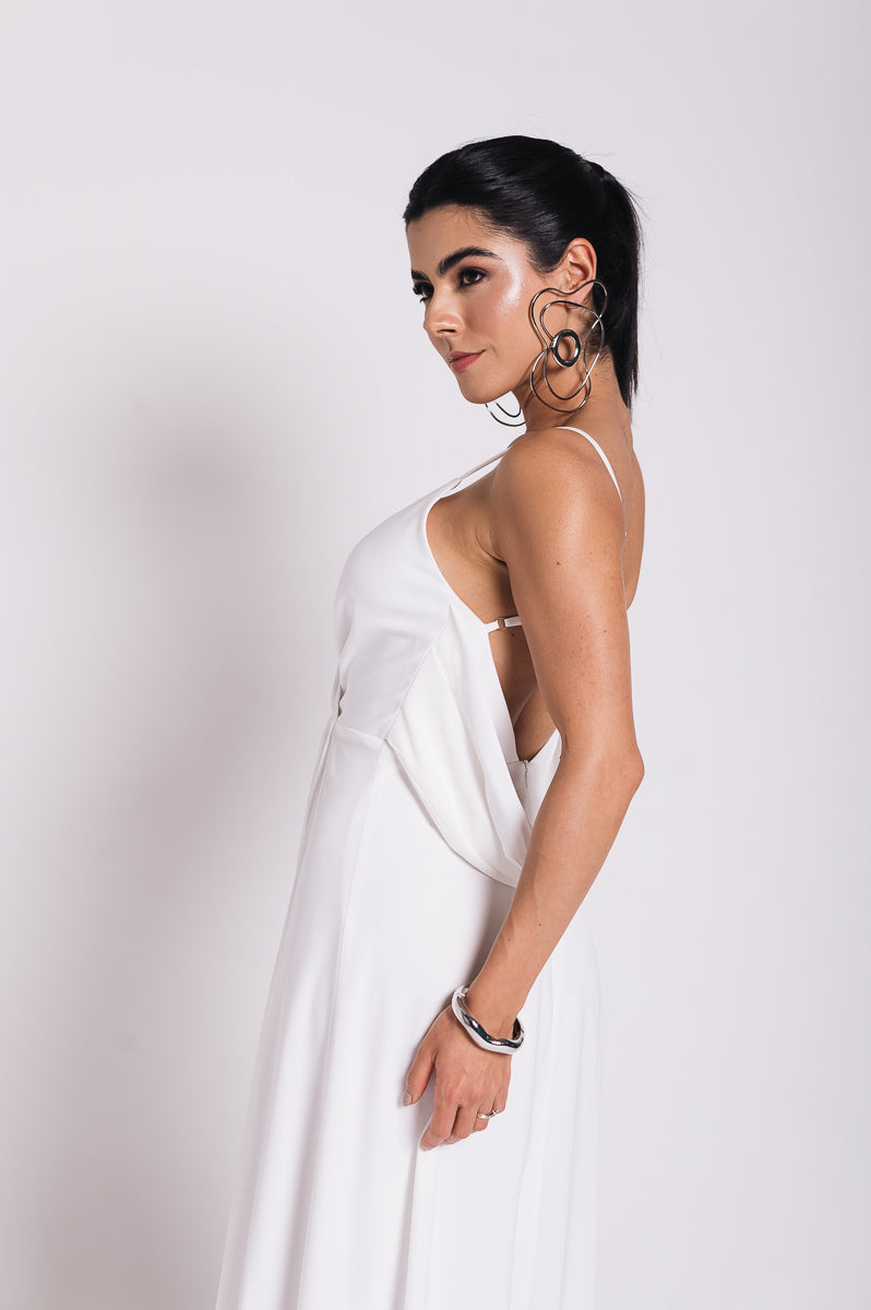 Vestido Longo Decote Costas Regina Off White Saphir (Pré-Venda)