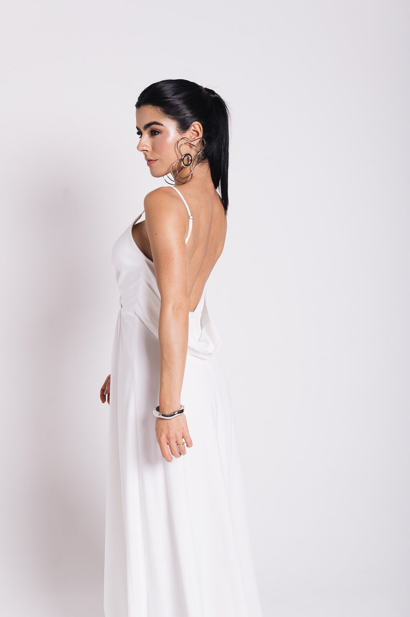 Vestido Longo Decote Costas Regina Off White Saphir (Pré-Venda)
