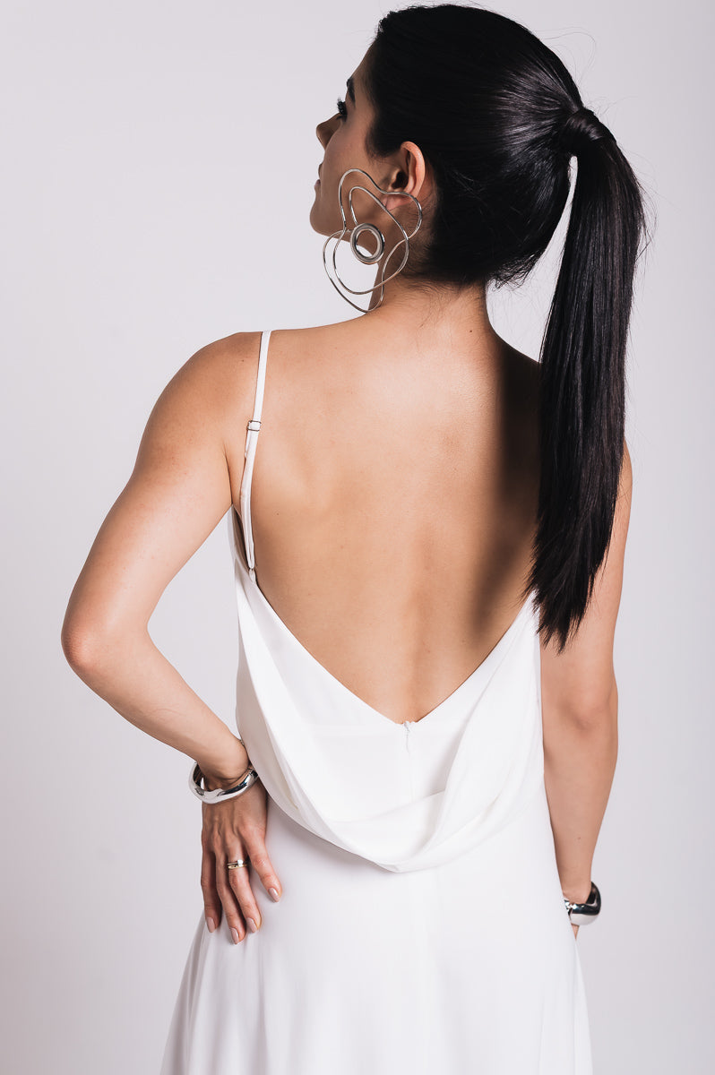 Vestido Longo Decote Costas Regina Off White Saphir (Pré-Venda)