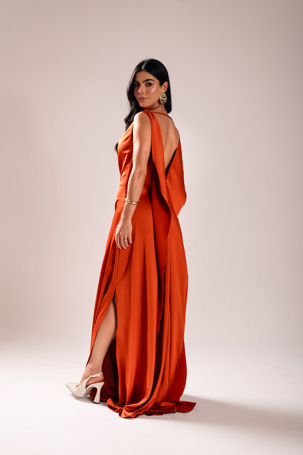 Vestido Longo Alfaiataria Gabrielle Terracota Saphir