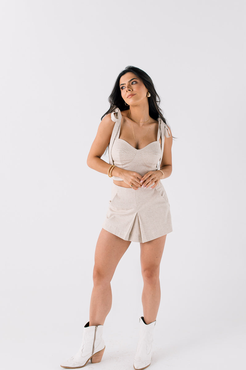 Short Saia Fenda Feminina Catarina Cru Saphir